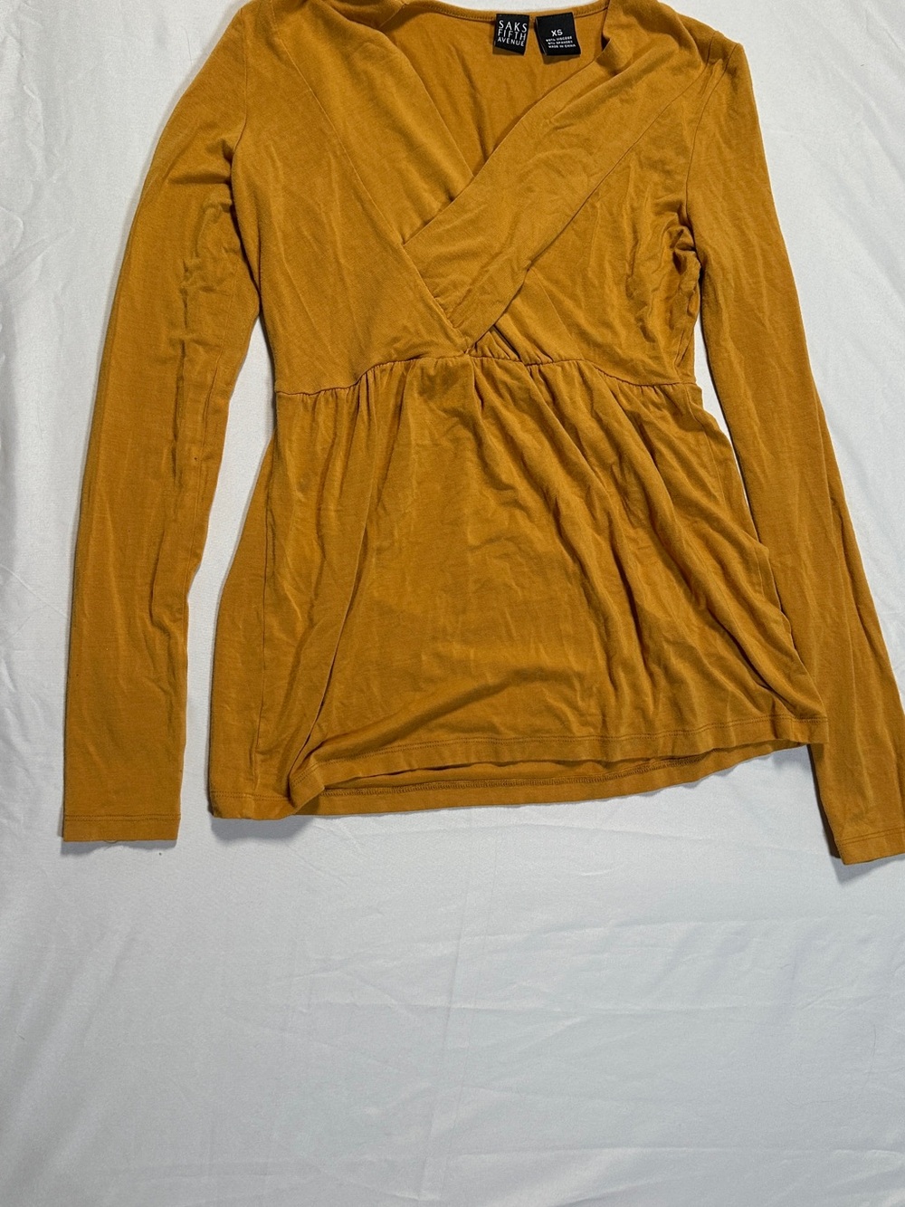 Saks Fifth Avenue Mustard Wrap-Front Long-Sleeve Top